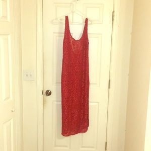 Sheer lace dress with slit